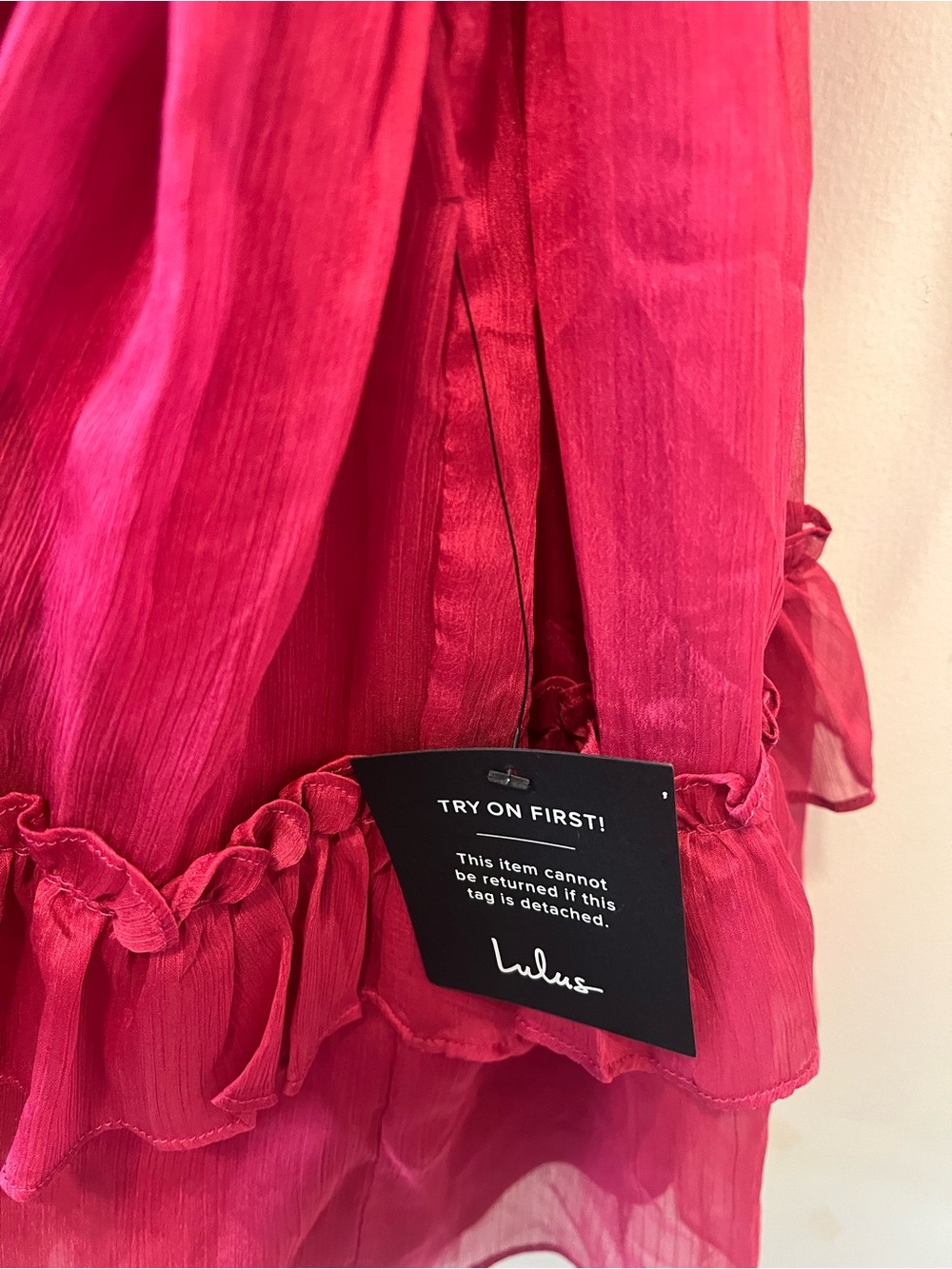 Lulu's Hot Pink Ruffled Chiffon Mini Dress - Picture 4 of 6